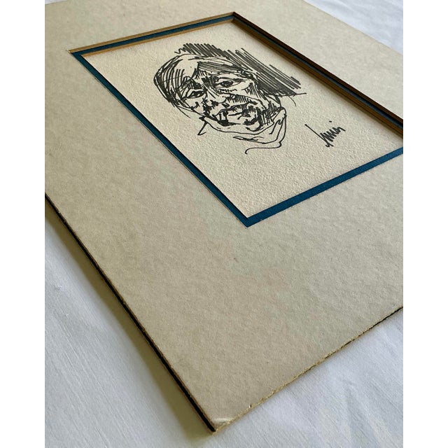 Portrait Artist: Signed: Not Legible Medium: Marker on Paper ; Matted Era/Year: Later Mid 20th Century Size: 13 x 11 ; 5 x...