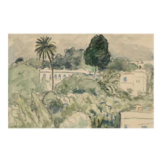 Neutral Vintage Tropical Art Print - Algiers Watercolor by Marquet, 54" X 36" For Sale