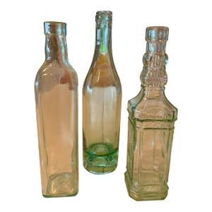 Vintage Set of Three Tall Light Green Bottles