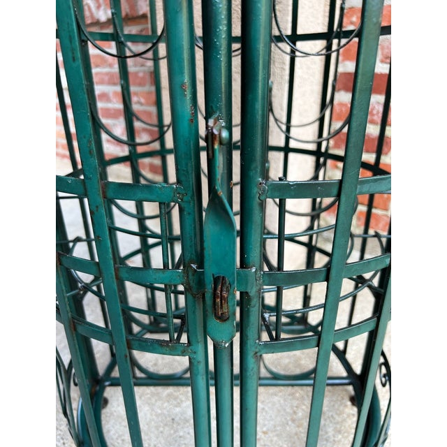 Vintage French Bistro Wine Rack Iron Birdcage Green Tall Patio Bar 21 Bottle For Sale - Image 17 of 18