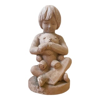 Vintage 1982 Austin Productions Child Hugging Teddy Bear Statue For Sale