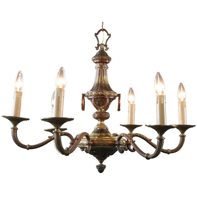 1950 Vintage French Metal 6 Light Chandelier For Sale In Columbia, SC - Image 6 of 7