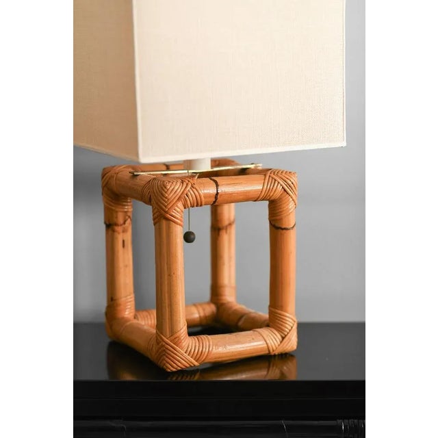 Bamboo Lamp with Fabric Lampshade, 1980s For Sale - Image 3 of 11