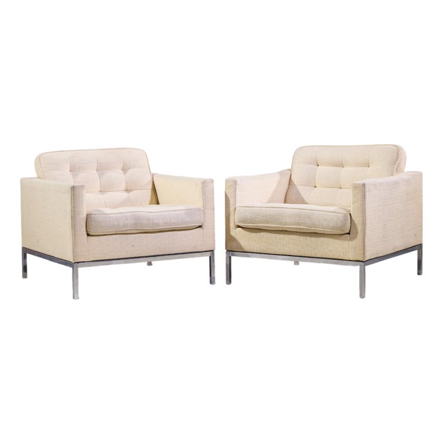 Florence Knoll Mid Century Relaxed Cube Club Lounge Chairs - Pair For Sale