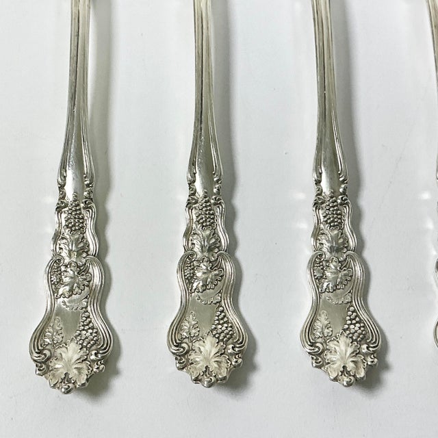 1940s Vintage Hollywood Regency English Chippendale Silverplate Seafood Forks - Set of 5 For Sale - Image 6 of 10