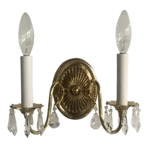 1980s Regency 2 Light Wall Sconce With Swarovski Strass Crystal