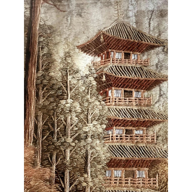 Early 20th Century Japanese Embroidery Textile Pagoda Scenery Panel For Sale In Atlanta - Image 6 of 13