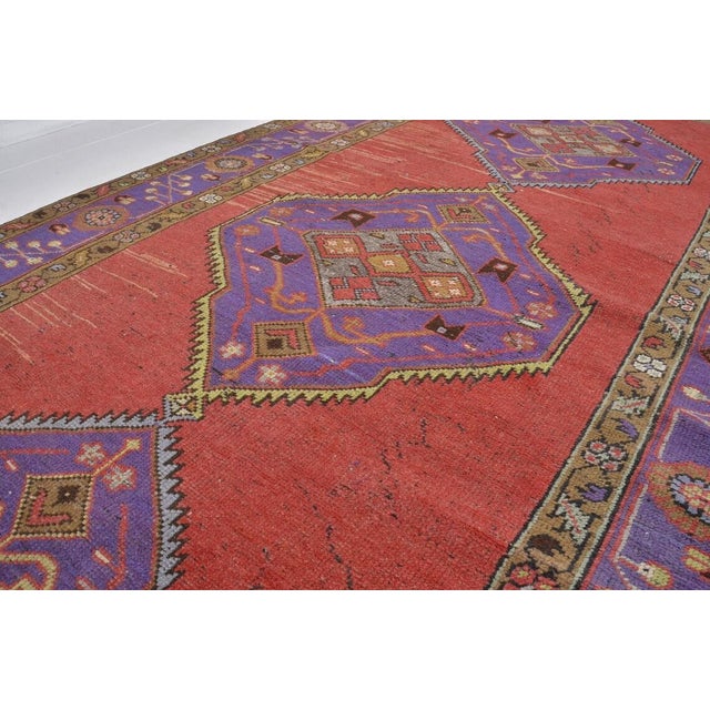 Turkish 1960s Faded Orange & Purple Runner Rug For Sale - Image 3 of 10