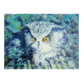 Mid 20th Century French Night Owl in Blue Painting For Sale