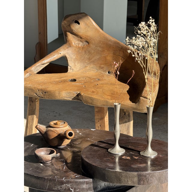 Coffee Table in Brown Petrified Wood with Double Circular Top on Cubic Base, Indonesia, 1980s For Sale - Image 6 of 16