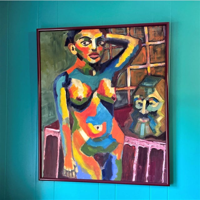 Contemporary Late 20th Century Fauvist Palette Portrait of Woman Oil Painting, Framed For Sale - Image 3 of 7