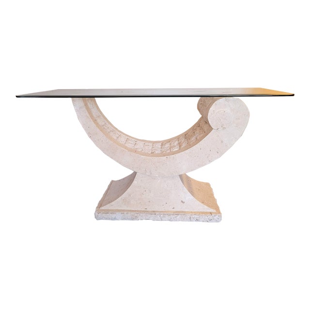 1980s Postmodern Sculptural Tessellated Stone and Glass Console Table For Sale