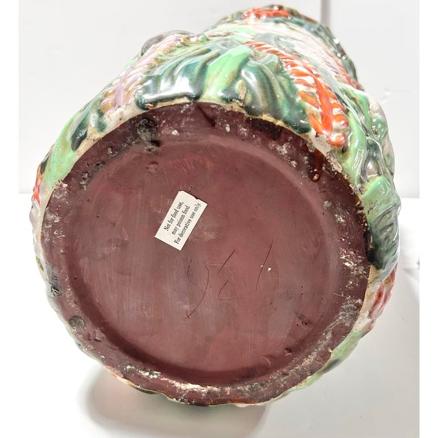 Antique Majolica Umbrella Stand With Rabbits & Grapevines, Victorian Floor Vase For Sale In Louisville - Image 6 of 7