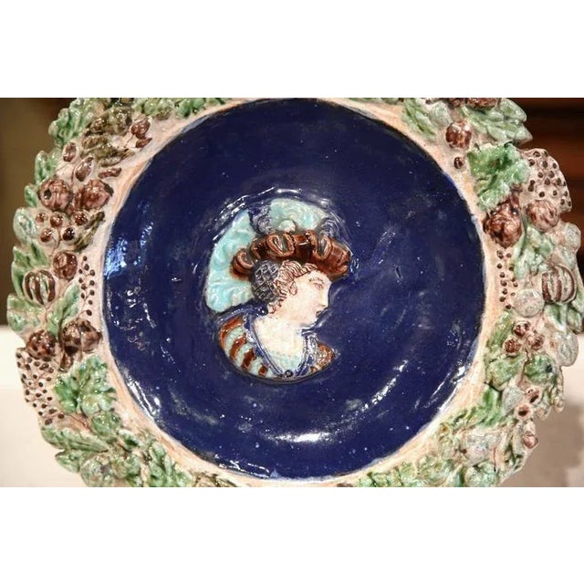 Royal Blue 19th Century French Hand Painted Barbotine Chargers - A Pair For Sale - Image 8 of 11