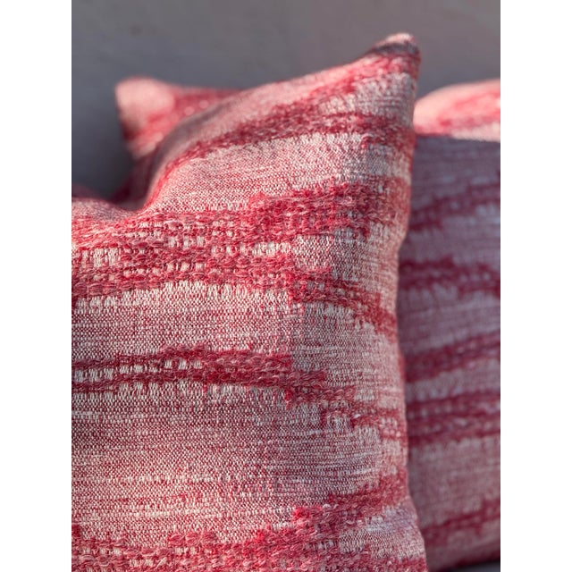Set of Two Woven Textural Rich Pink Pillows/ Kathryn Ireland “Moroccan Weave” Woven Textile With Down/ Feather Fill For Sale - Image 4 of 11