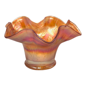 Antique Fenton Carnival Glass "Holly" Marigold Ruffled Hat Bowl