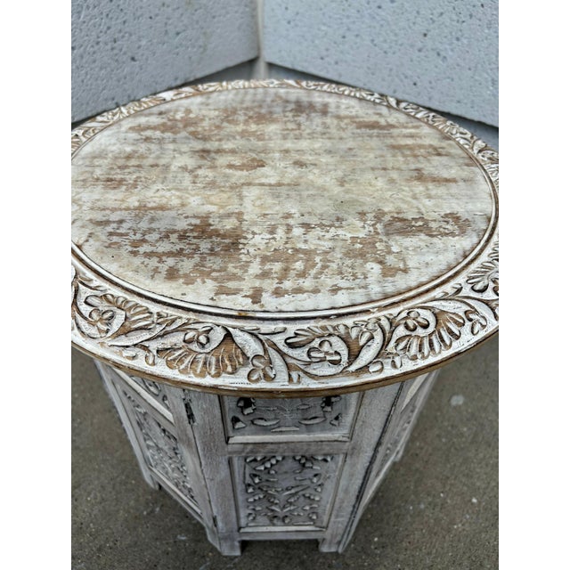 White Pair Anglo Indian Carved And Painted Round Side Tables For Sale - Image 8 of 12
