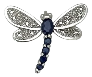 14k White Gold Dragonfly Pendant With Blue Sapphires and Diamonds
