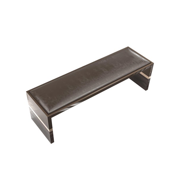 Coffee "Galeone" Bench With Stainless Steel, Walnut and Bronze Details For Sale - Image 8 of 9