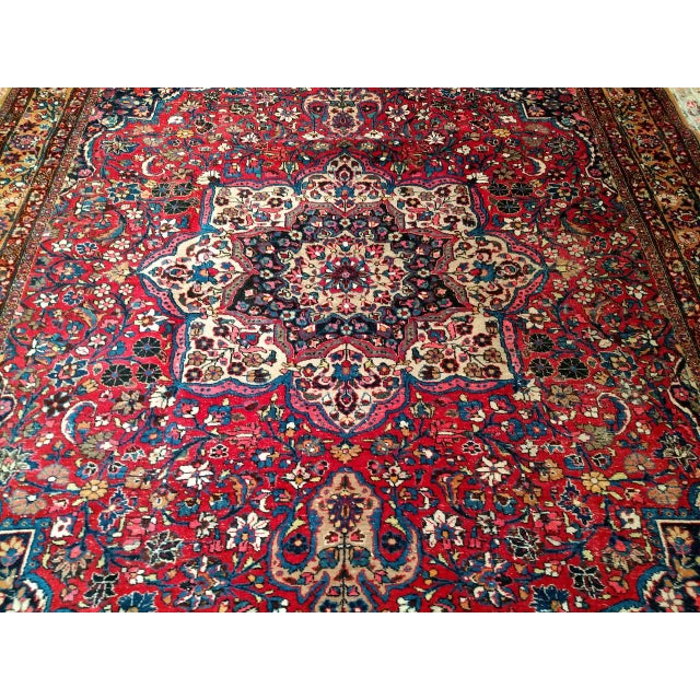 Vintage Persian Khorassan Rug, Hand-Knotted Wool, Floral Pattern, Crimson & Camel, 9x12 For Sale - Image 13 of 14