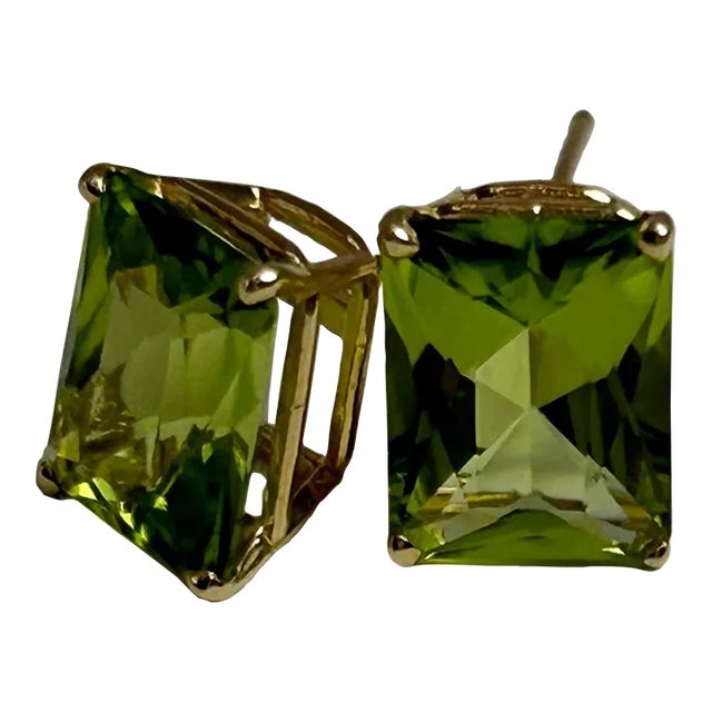 14k Emerald Cut Peridot Earrings - 2 Pieces For Sale