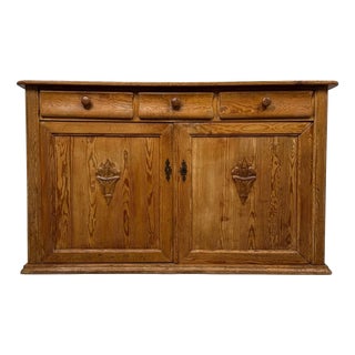 Antique English Victorian Pitch Pine Credenza, 1800s For Sale