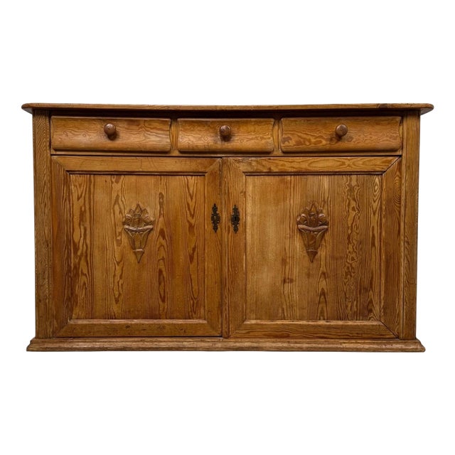 Antique English Victorian Pitch Pine Credenza, 1800s For Sale