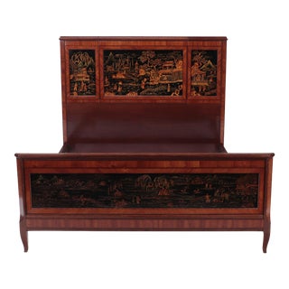 A Chinoiserie Decorated Queen Size Bed. Circa 1920. For Sale