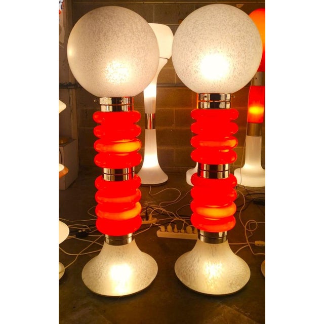 Vintage Italian Space Age Orange Glass Floor Lamps, Set of 2 For Sale - Image 3 of 6