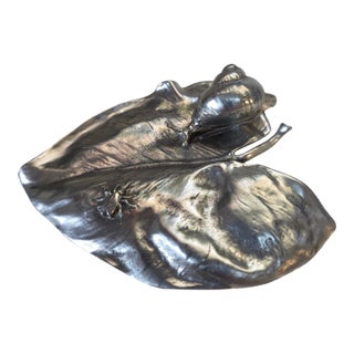 Achille Gamba Pewter Leaf Dish Tray With Snail & Insect Design For Sale