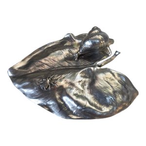 Achille Gamba Pewter Leaf Dish Tray With Snail & Insect Design