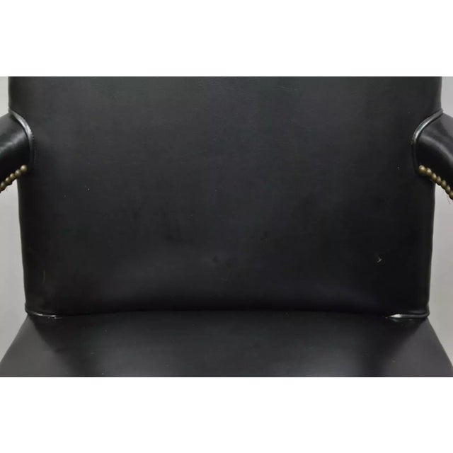 Early 20th Century Early 20th Century Antique English Georgian Style Dark Green Leather Library Office Chairs - a Pair For Sale - Image 5 of 12