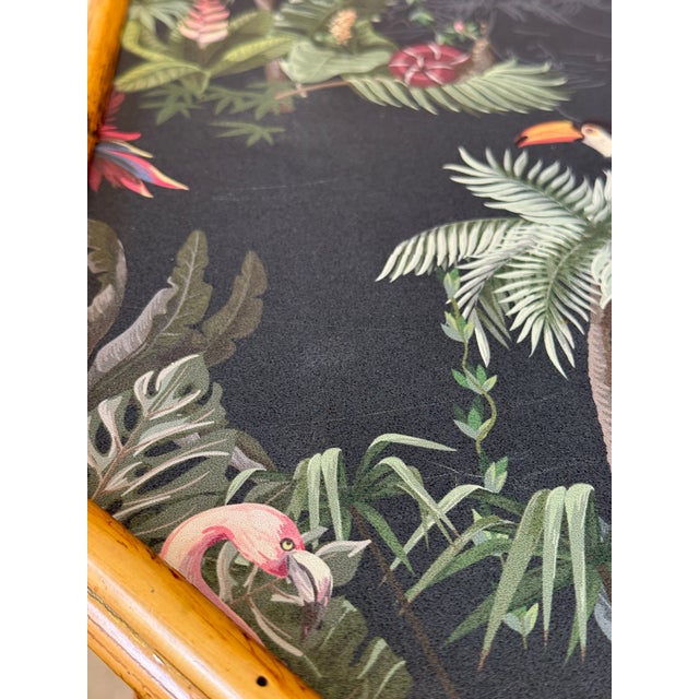 Contemporary Mid-20th Century Sons-Cunningham Rattan Side Table With Tropical Wallpaper Top For Sale - Image 3 of 12