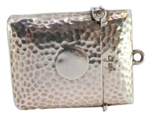 Hammered Silver Matchbox with Central Monogram Card and Hanging Ring