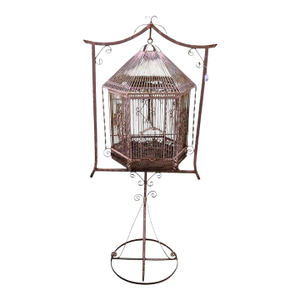 Vintage Iron Birdcage on Stand