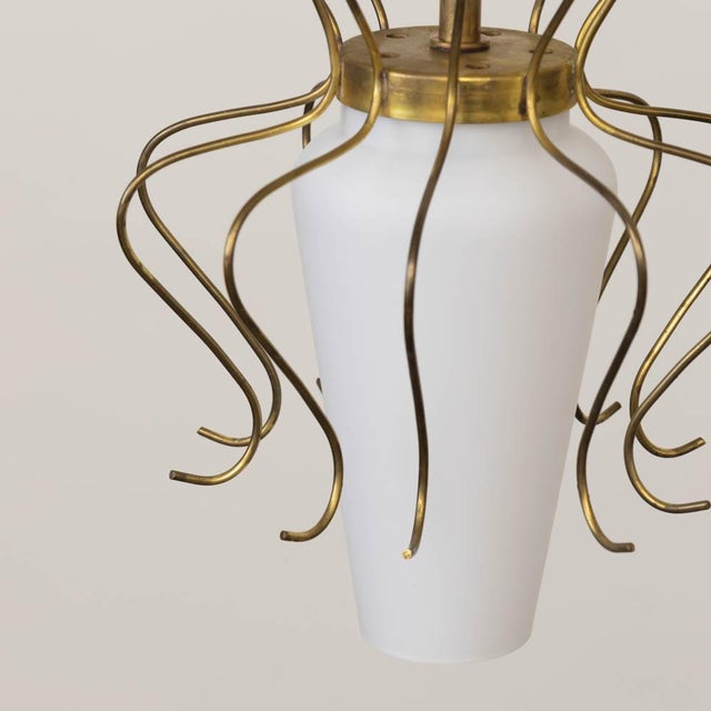 1950s Italian Brass and White Glass Pendant Light For Sale - Image 10 of 12