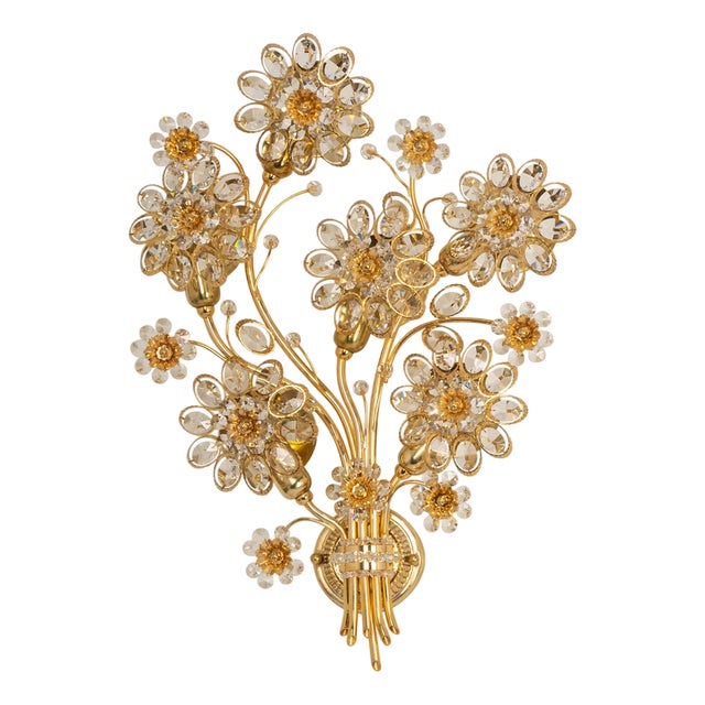 Large Gilt Brass Flower Shape Wall Light from Palwa, Germany, 1970s For Sale