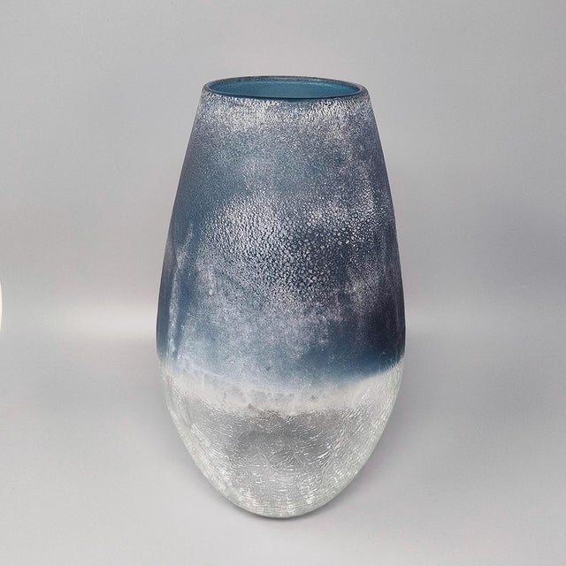 Mid-Century Modern Blue Vase in Frosted Glass from Arte Vetro, Italy, 1970s For Sale - Image 3 of 7