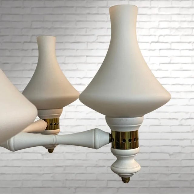 Nordic Minimalist Chandelier with Opal Glass Shades attributed to Lival, Finland, 1970s For Sale - Image 6 of 10