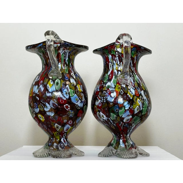1950's Italian Attributed Murano Millefiori Glass Vases- Set of 2 For Sale - Image 4 of 11