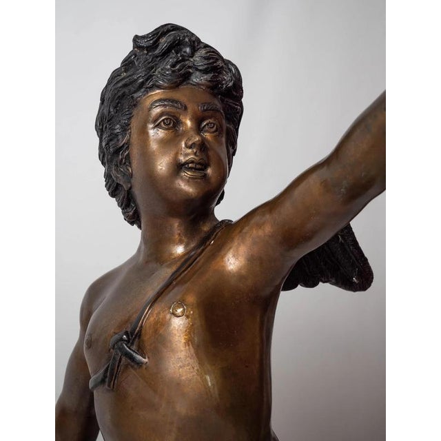 Goldenrod Large Bronze Statue of Cupids Carrying a Torch For Sale - Image 8 of 18