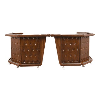 1970s Mid-Century Pair Button Tufted Upholstered Freestanding Bars For Sale