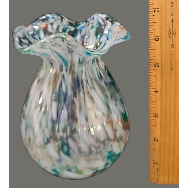 Mid-Century Modern Vintage Attributed Murano Art Glass Ruffled Top Confetti Multi Color Vase For Sale - Image 3 of 7