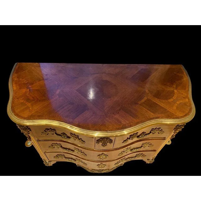 19th Century French Louis XV Kingwood, Tulipwood and Ormolu Chest of Drawers For Sale - Image 9 of 16