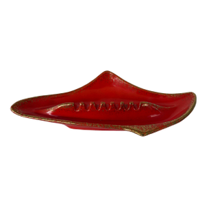 1950s Mid-Century Red Ceramic Atomic Boomerang Ashtray, Usa #600s