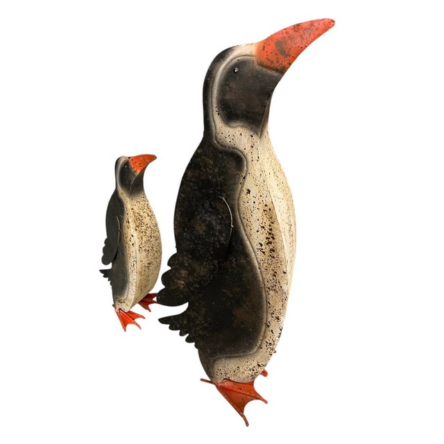 Mid-Century Modern Mid-Century Style Distressed Sheet Metal Penguin Garden Statues - 2 Pieces For Sale - Image 3 of 12