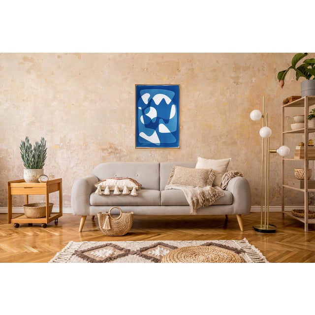 2025, Mid Century Modern Shapes, Unique Monotype Cyanotype in Blue Tones on Watercolor Paper by Kind of Cyan For Sale - Image 11 of 15