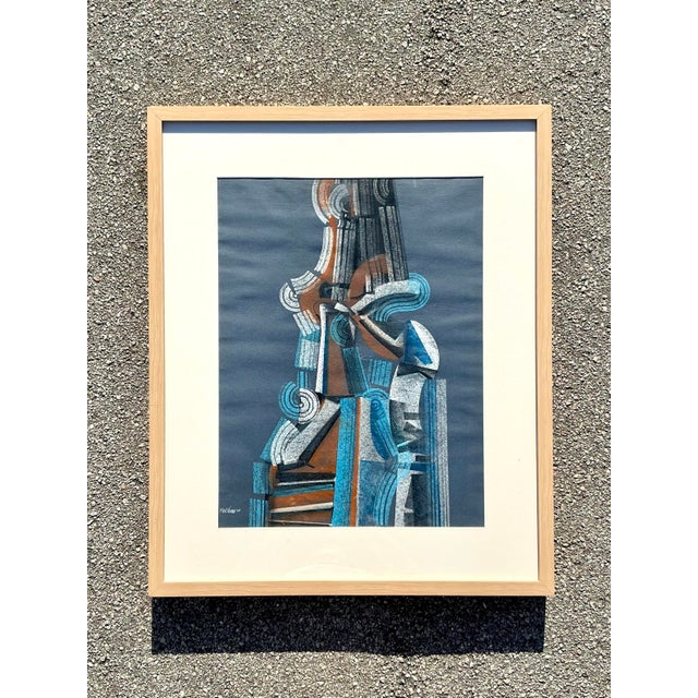 Vintage Boho Abstract Pastel on Paper For Sale - Image 11 of 12