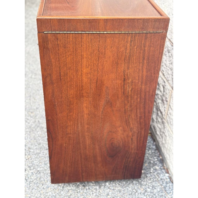 Brown Mid Century Walnut Bar Cabinet With Sliding Top Extension and Cane Doors For Sale - Image 8 of 12