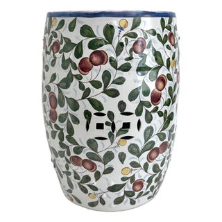 Vintage Chinese Hand-Painted Botanical Fruit & Vine Ceramic Garden Stool For Sale